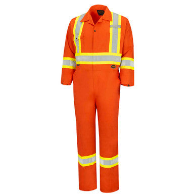 Pioneer V2021510-46 Hi-Vis Poly/Cotton Safety Coveralls - Industrial Wash - Zipper Closure - Hi-Vis Orange - 46
