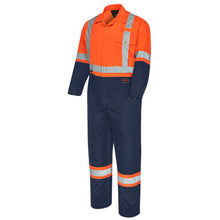 Load image into Gallery viewer, Pioneer V202251T-48 2-Tone Poly/Cotton Safety Coveralls - Zipper Closure - Orange/Navy - 48  - Tall