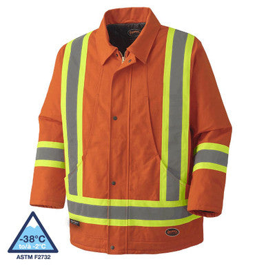 Pioneer V206035A-XL Hi-Vis Quilted Cotton Duck Safety Parka - Hi-Vis Orange - XL