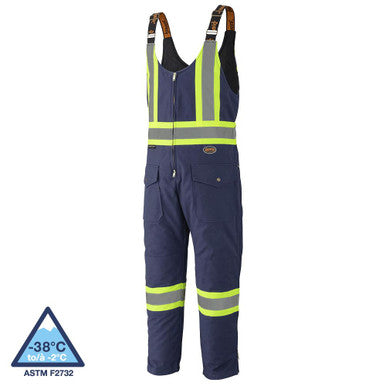 Pioneer V2060580-L Hi-Vis Quilted Cotton Duck Safety Overalls - Navy - L