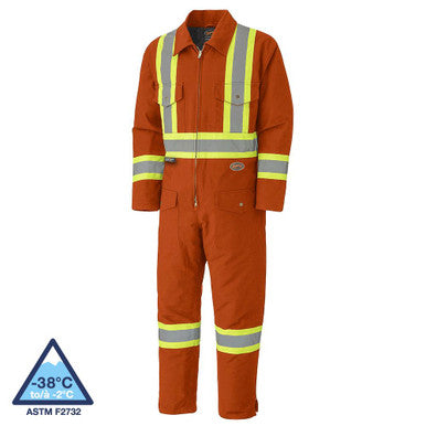Pioneer V206095A-XL Hi-Vis Quilted Cotton Duck Safety Coveralls - Zipper Closure - Orange - XL
