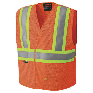 Pioneer V2510850-S/M Hi-Vis FR Poly Mesh Safety Vest - 5-pt Tear-Away - Hi-Vis Orange - S/M