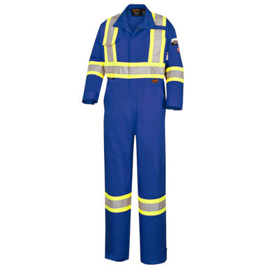 Pioneer V2520210-36 Hi-Vis FR/ARC-Rated 100% Cotton Safety Coveralls - Zipper Closure - Royal Blue - 36