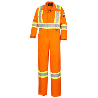 Pioneer V2520250-44 Hi-Vis FR/ARC-Rated 100% Cotton Safety Coveralls - Zipper Closure - Hi-Vis Orange - 44