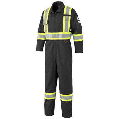 Pioneer V254047T-40 FR-Tech® Hi-Vis 88/12 7 oz FR/ARC-Rated Safety Coveralls - Zipper Closure - Black - 40 - Tall