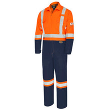 Load image into Gallery viewer, Pioneer V254135T-46 FR-Tech® 88/12 7oz. 2-Tone Safety Coveralls - Industrial Wash - Zipper Closure - Hi-Vis Orange/Navy - Tall - 46