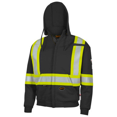 Pioneer _NOT_FOUND Hi-Vis FR Heavyweight Cotton Safety Hoodie - Zipper Closure - Black