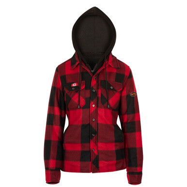 Pioneer V3080790-L Women’s Quilted Polar Fleece Hooded Shirt - Red/Black Plaid -  L