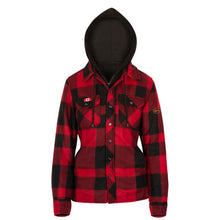 Load image into Gallery viewer, Pioneer V3080790-L Women’s Quilted Polar Fleece Hooded Shirt - Red/Black Plaid -  L