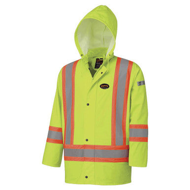 Pioneer V3520160-4XL Hi-Vis FR Jacket - PU Stretch - 100% Waterproof - Detachable Hood - Hi-Vis Yellow/Green - 4XL