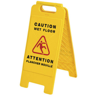 Pioneer V6300160-O/S Janitorial Floor Sign - Bilingual - Caution Wet Floor - Yellow - 29"/73.7 cm