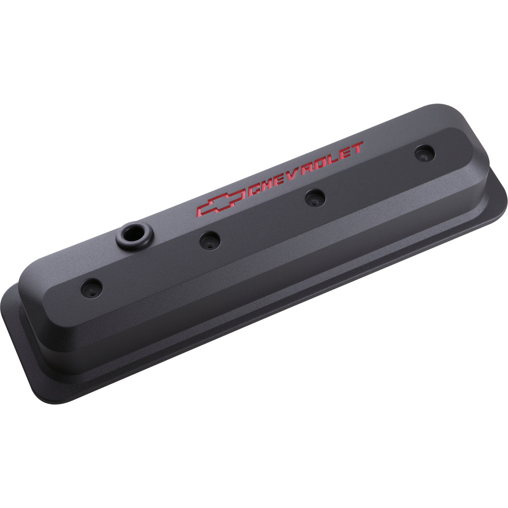 Valve-Covers;-Sbc;-87-Pre-Ls;-Ctr-Bolt;-Tall;-Alum;-Black-Crinkle;-Rec-Emblems