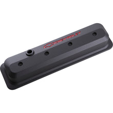 Load image into Gallery viewer, Valve-Covers;-Sbc;-87-Pre-Ls;-Ctr-Bolt;-Tall;-Alum;-Black-Crinkle;-Rec-Emblems