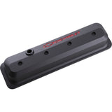 Proform 141-845 Valve Covers; SBC; 87-Pre LS; Ctr Bolt; Tall; Alum; Black Crinkle; Rec Emblems