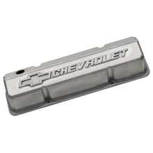 Load image into Gallery viewer, Valve-Covers;-Slant-Edge-Tall;-Alum;-Unpolished-W-Raised-Bowtie-Logo;-Sb-Chevy