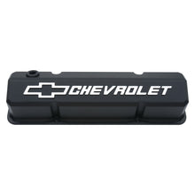 Load image into Gallery viewer, Valve-Covers;-Slant-Edge-Tall;-Die-Cast;-Black-W-Raised-Bowtie-Logo;-Sb-Chevy