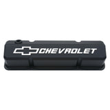 Proform 141-921 Valve Covers; Slant-Edge Tall; Die Cast; Black w/ Raised Bowtie Logo; SB Chevy