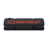 Proform 141-928 Valve Covers; Slant-Edge Tall; Die Cast; Black w/Recessed Bowtie Logo; SB Chevy