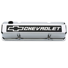 Load image into Gallery viewer, Valve-Covers;-Slant-Edge-Tall;-Die-Cast;-Chrome-WRaised-Bowtie-Logo;-Sb-Chevy