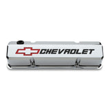 Proform 141-930 Valve Covers; Slant-Edge Tall; Die Cast; Chrome w/Recessed Bowtie Logo; SB Chevy
