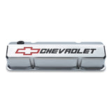 Proform 141-927 Valve Covers; Slant-Edge Tall; Die Cast; Polish w/Recessed Bowtie Logo; SB Chevy