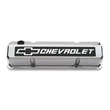 Load image into Gallery viewer, Valve-Covers;-Slant-Edge-Tall;-Die-Cast;-Polished-WRaised-Bowtie-Logo;-Sb-Chevy