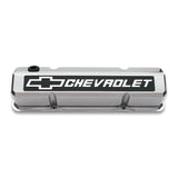 Proform 141-920 Valve Covers; Slant-Edge Tall; Die Cast; Polished w/Raised Bowtie Logo; SB Chevy