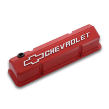 Load image into Gallery viewer, Valve-Covers;-Slant-Edge-Tall;-Die-Cast;-Red-W-Raised-Bowtie-Logo;-Sb-Chevy