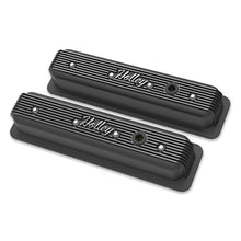 Load image into Gallery viewer, Vintage-Finned-Valve-Cover----Script---Sbc---Center-Bolt---Satin-Black-Machined