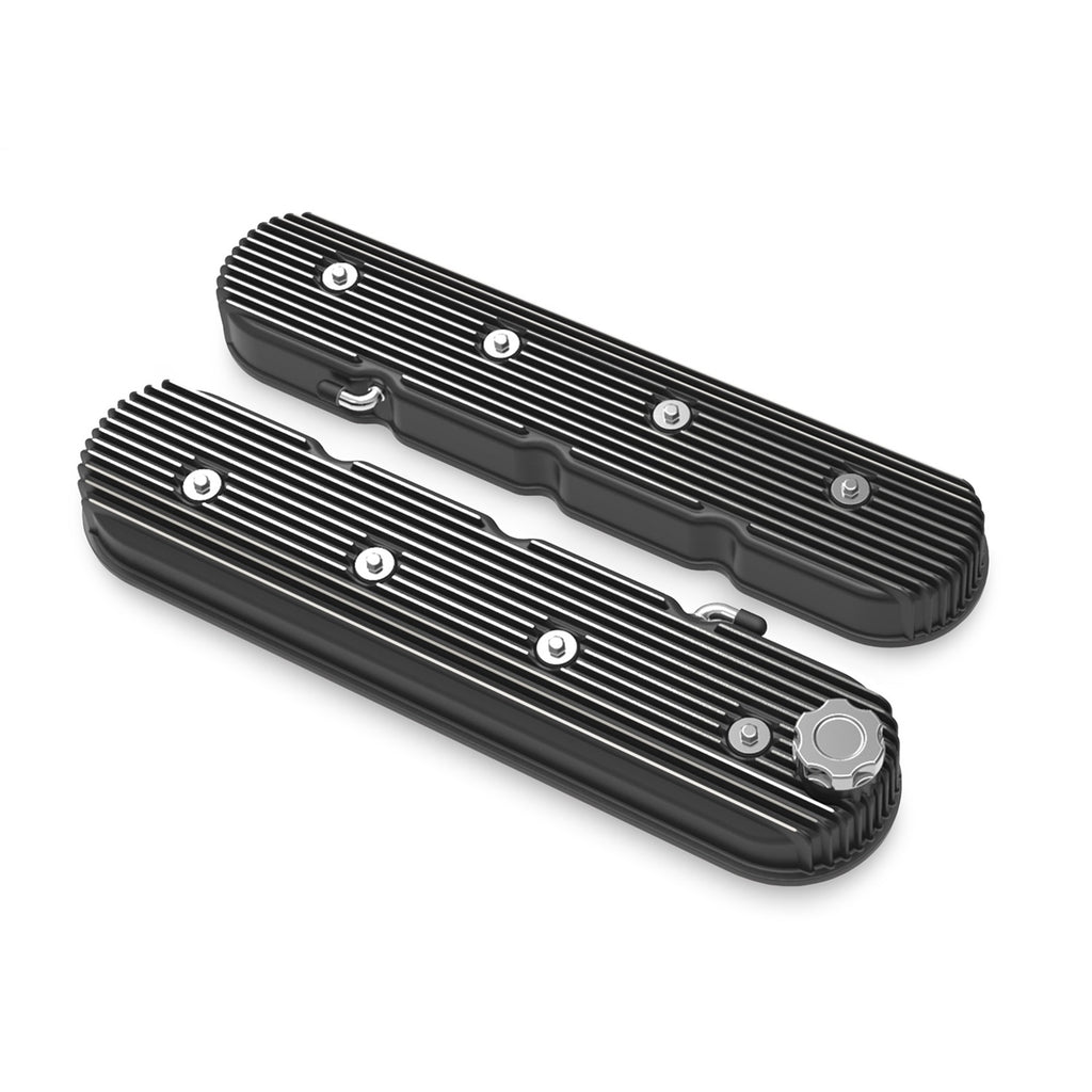Vintage-Series-Finned-Tall-Ls-Valve-Covers---Satin-Black-Machined-Finish