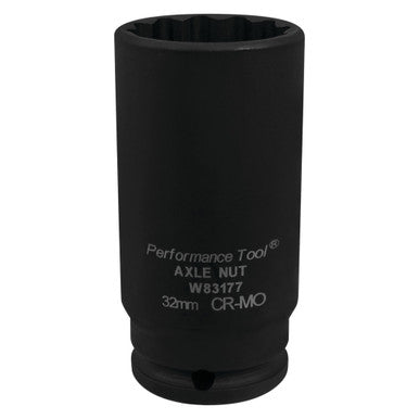 Performance Tool W83177 1/2" DR x 32mm Impact Axle Nut Socket - 12Pt.