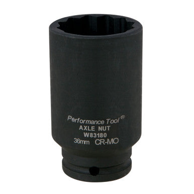 Performance Tool W83180 1/2" DR x 36mm Impact Axle Nut Socket - 12Pt.