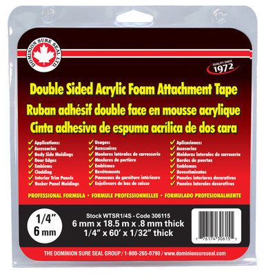 Dominion Sure Seal WTSR1/4S Double Sided Attachment Tape 1/4"