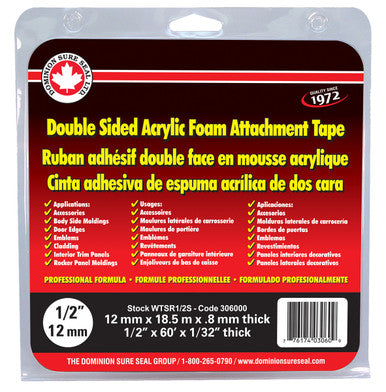 Dominion Sure Seal WTSR1/2S Double Sided Attachment Tape 1/2"