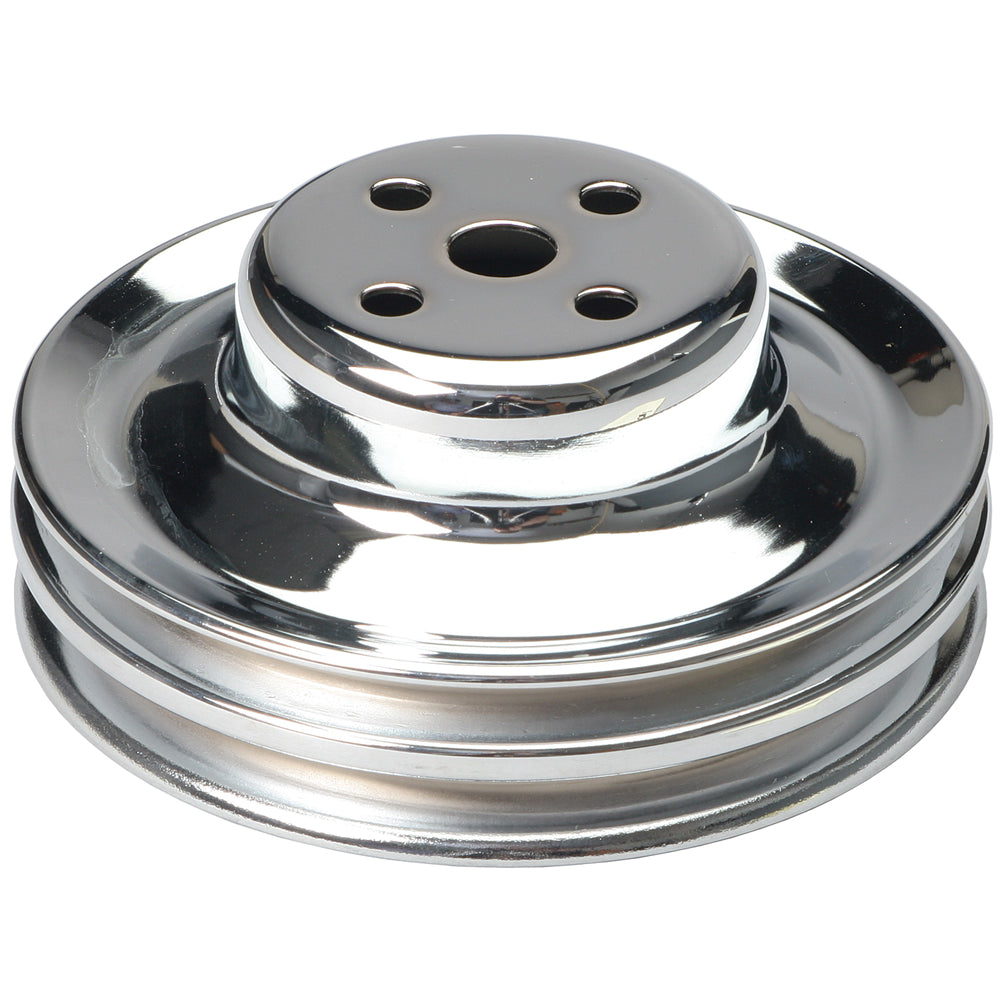 Water-Pump-Pulley;-2-Groove;-1965-1966-Ford-289;-O.E.-Water-Pump-Chrome