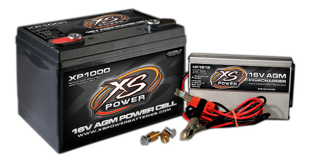 XS POWER BATTERY XP1000CK1 AGM Battery 16v 2 Post & HF Charger Combo Kit