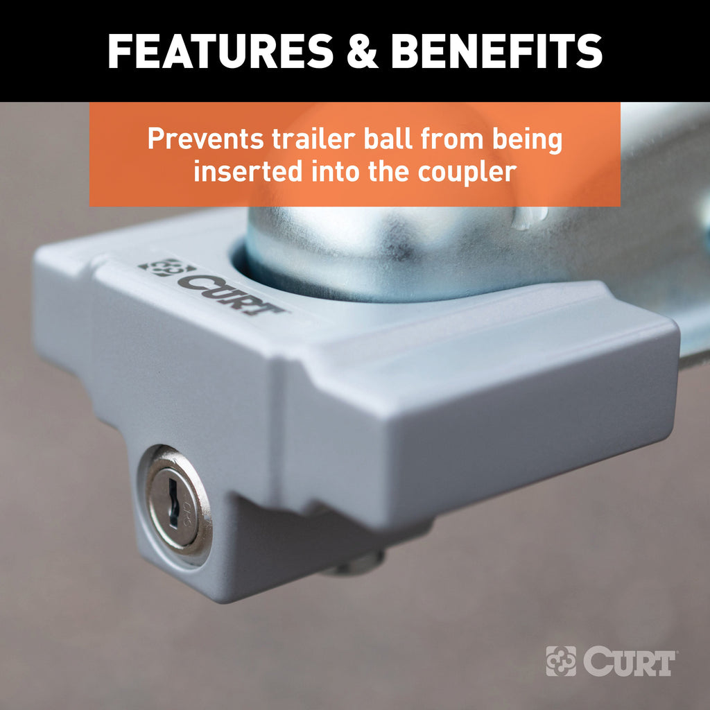 CURT 23079 Trailer Coupler Lock; Fits Most 2in.; 1-7/8in. Couplers (Grey Aluminum) - Truck Part Superstore