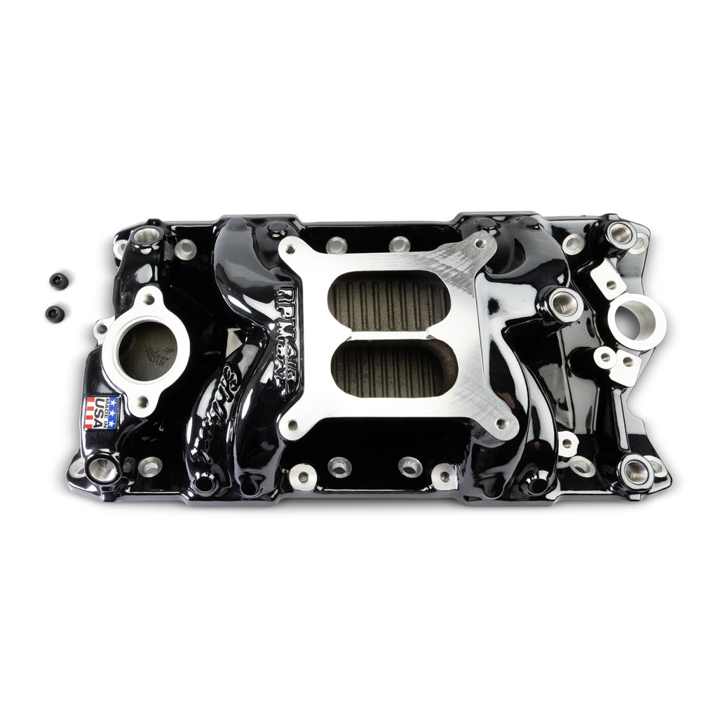 Performer-Rpm-Small-Block-Chevy-Air-Gap-Intake-Manifold,-Black-Plasma-Finish