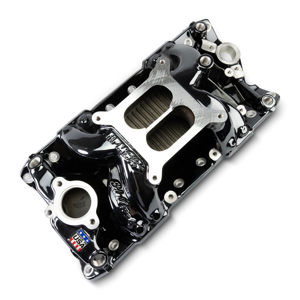 Performer-Rpm-Small-Block-Chevy-Air-Gap-Intake-Manifold,-Black-Plasma-Finish