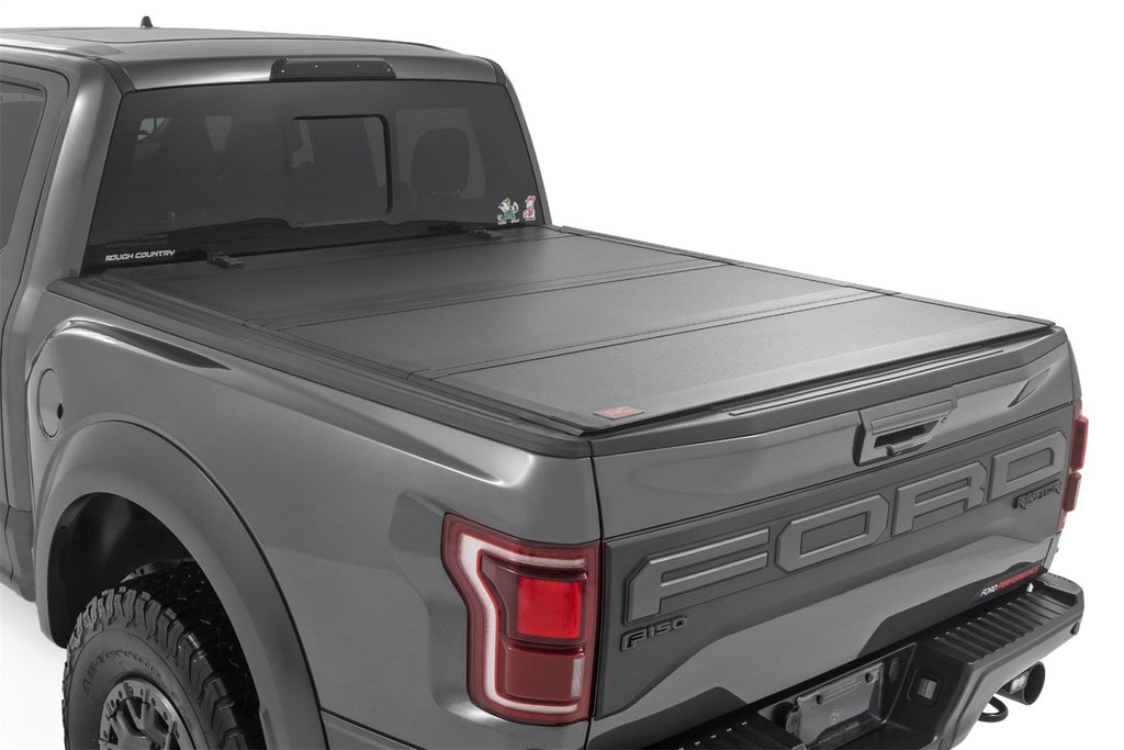 Rough Country 49221550 Hard Tri-Fold Tonneau Bed Cover for Select Ford F-150, Ford F-150 Lightning
