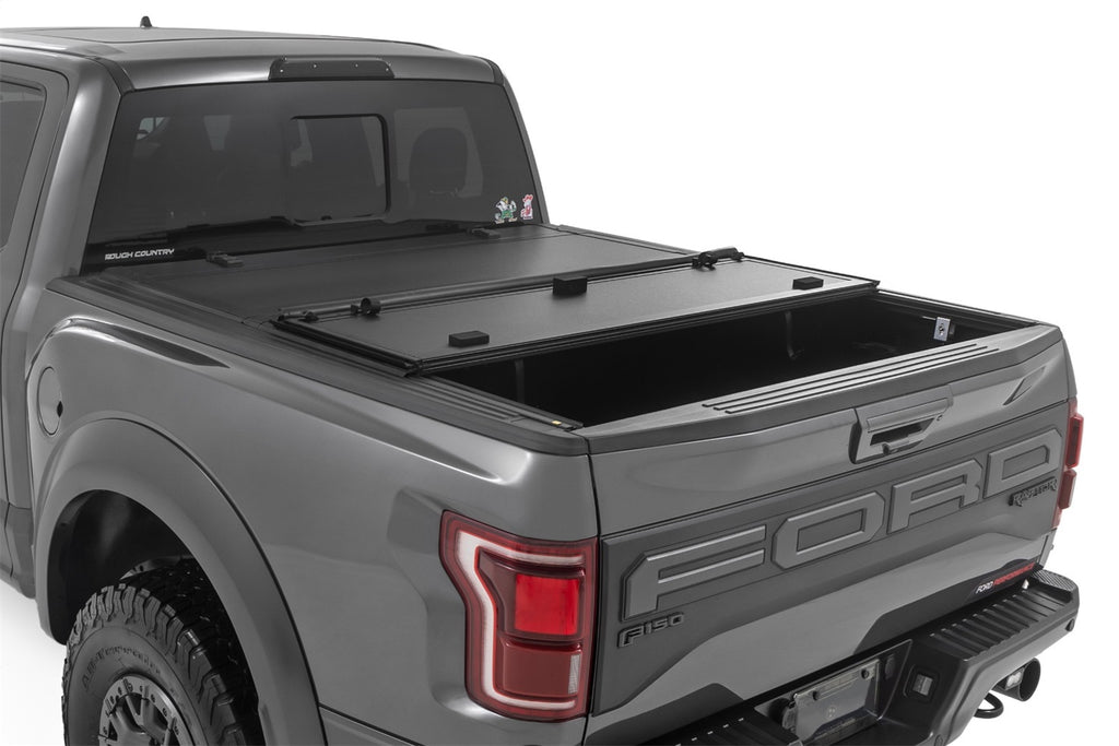 Rough Country 49221550 Hard Tri-Fold Tonneau Bed Cover for Select Ford F-150, Ford F-150 Lightning