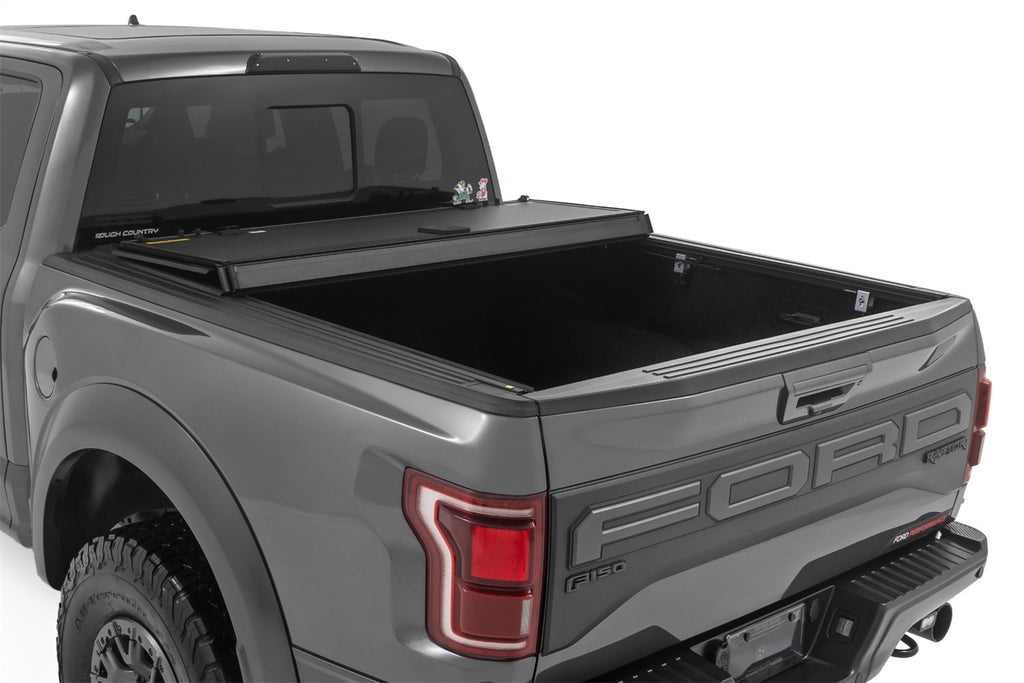 Rough Country 49221550 Hard Tri-Fold Tonneau Bed Cover for Select Ford F-150, Ford F-150 Lightning