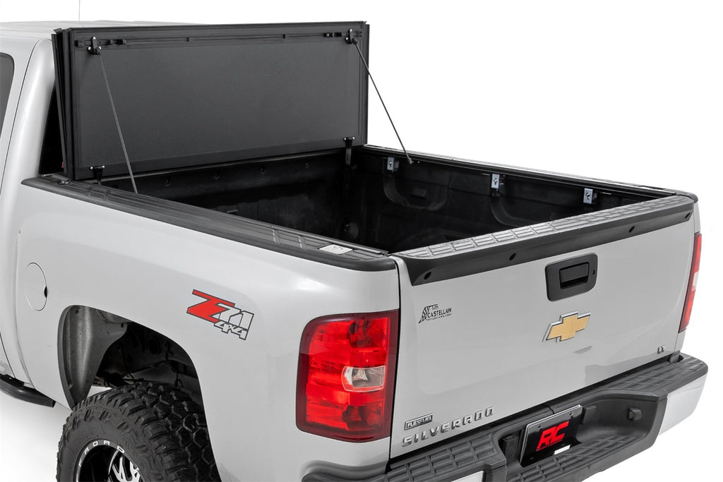 Rough Country 49113551 Hard Tri-Fold Tonneau Bed Cover for Select Chevrolet Silverado 1500, GMC Sierra