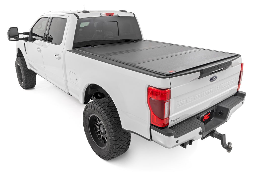 Rough Country 49220651 Hard Tri-Fold Tonneau Bed Cover for Select Ford F-250 Super Duty, Ford F-350 Super Duty