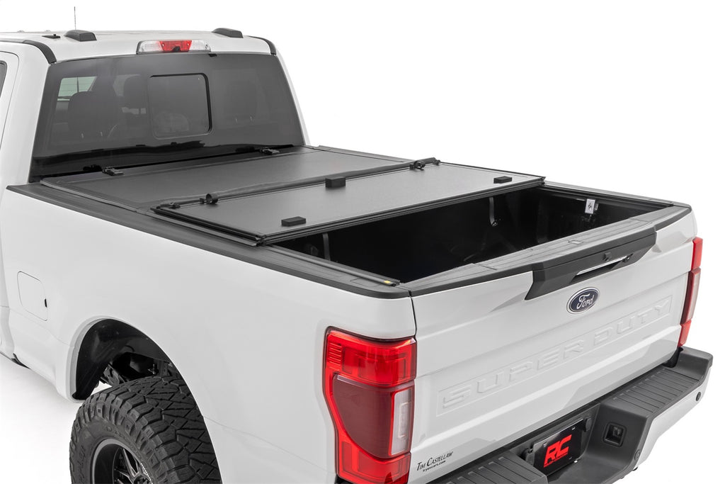 Rough Country 49220651 Hard Tri-Fold Tonneau Bed Cover for Select Ford F-250 Super Duty, Ford F-350 Super Duty