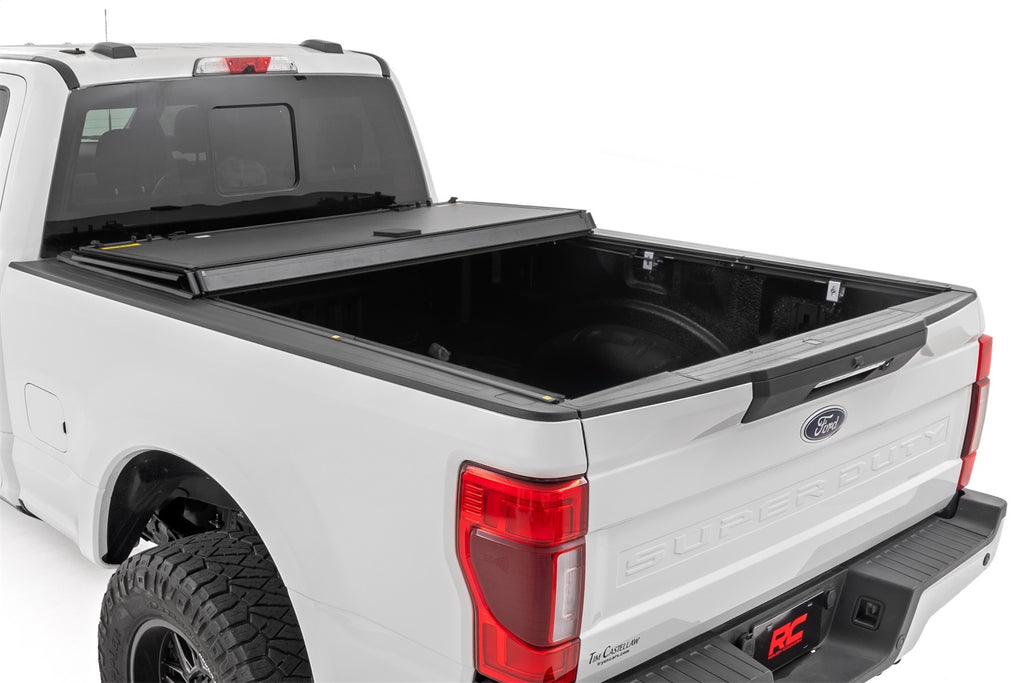 Rough Country 49220651 Hard Tri-Fold Tonneau Bed Cover for Select Ford F-250 Super Duty, Ford F-350 Super Duty