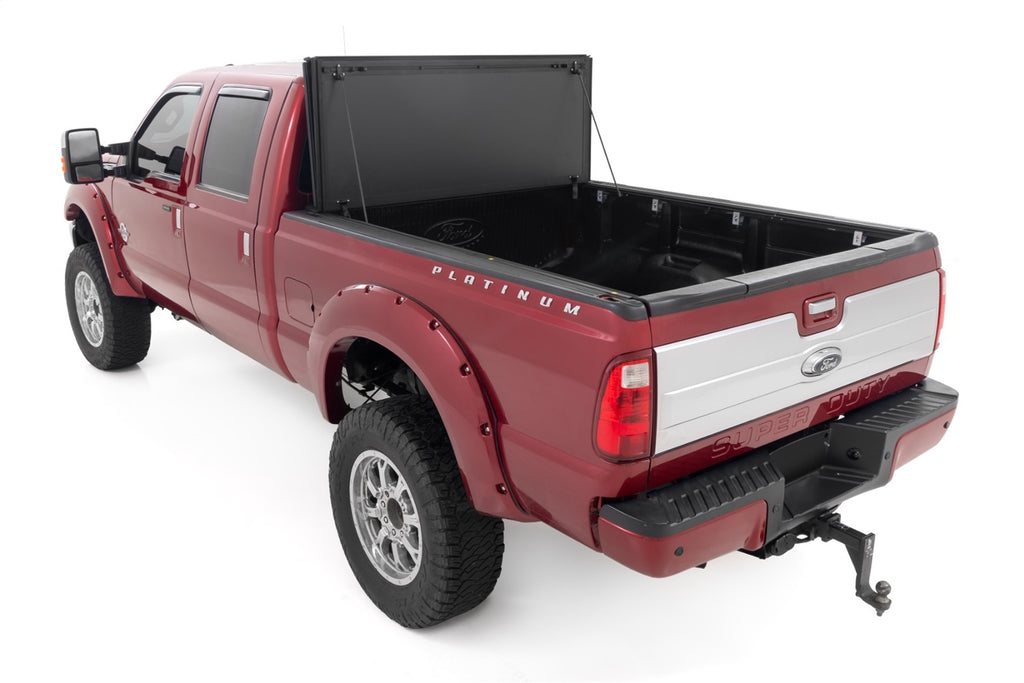 Rough Country 49214651 Hard Tri-Fold Tonneau Bed Cover for Select Ford F-250 Super Duty, Ford F-350 Super Duty