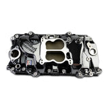 Edelbrock 2161-BP Performer 2-O Manifold for 1965-90 B/B Chevy Oval Port Heads, Black Plasma
