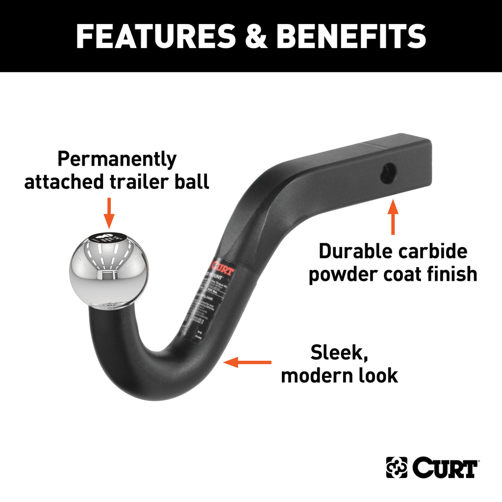 CURT 45581 Euro Mount (1-7/8in. Ball; 1-1/4in. Shank; 3;500 lbs.;-3/4in. High; 8-3/4in. Lon - Truck Part Superstore