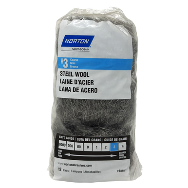 Norton 68118 Steel Wool, #3 Coarse - 12 Pads